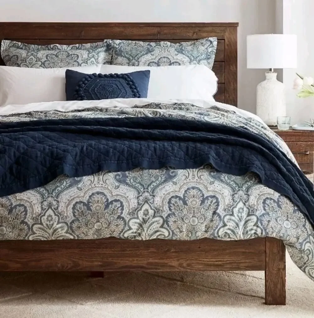 Pottery Barn Jordana Paisley 100% Cotton Percale Duvet Cover King Boho Blue